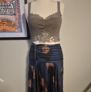 Brown Lace Crop Corset Fairycore Cottagecore L Free People Stretch